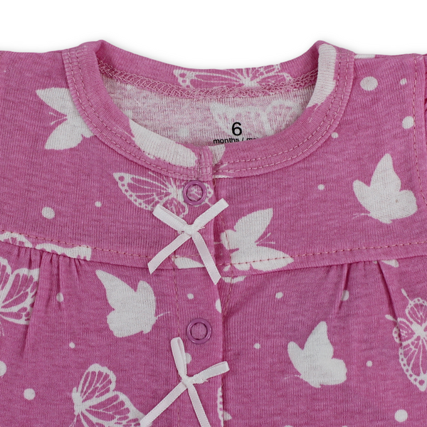 Baby Girls Cotton Romper – Fuchsia with Butterflies Embroidery