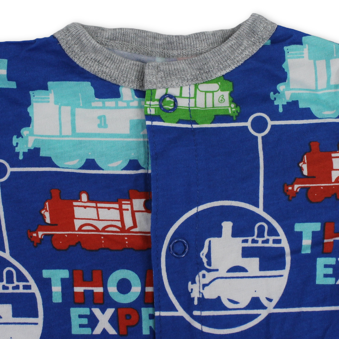 Baby Boys Cotton Romper – Blue with Cars Embroidery
