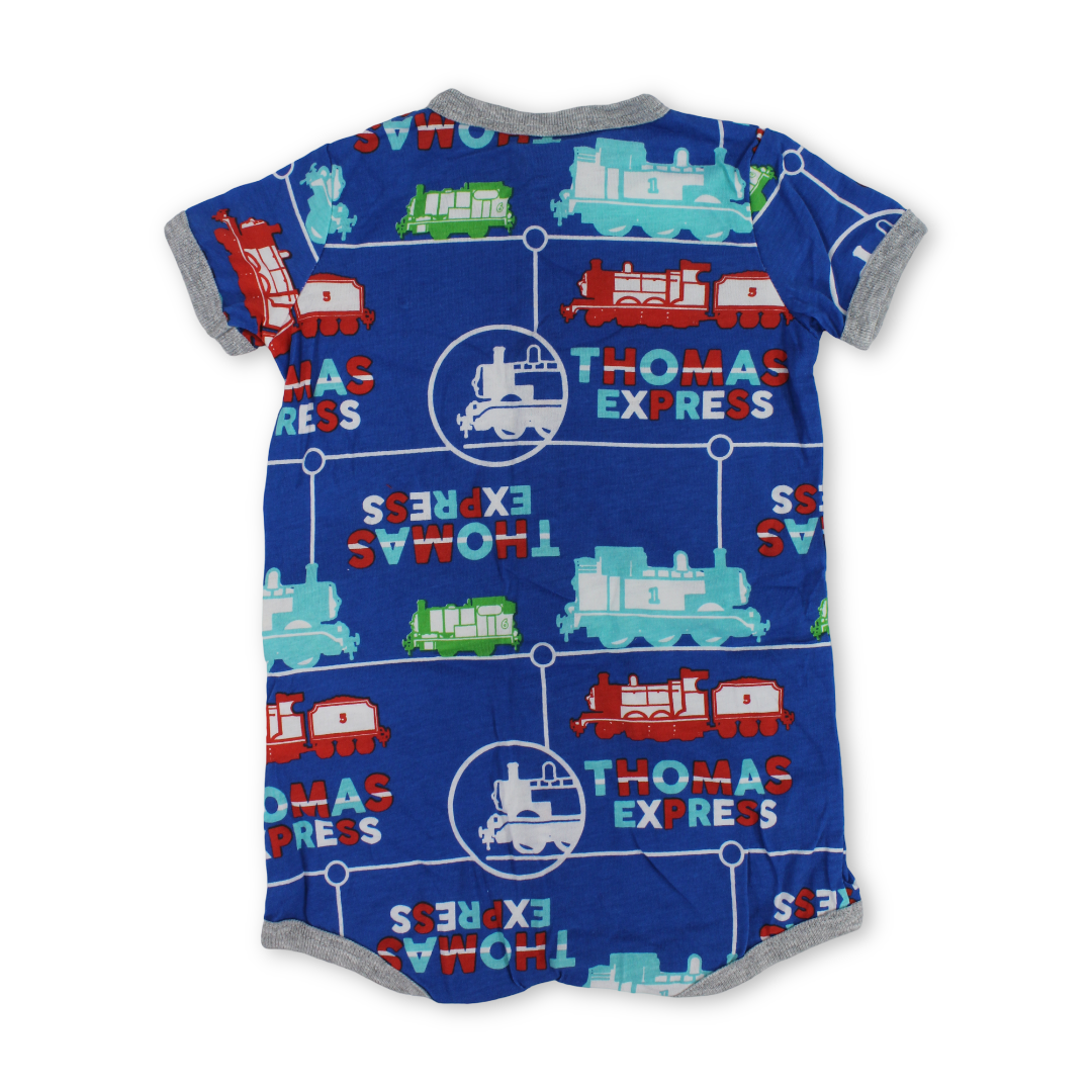 Baby Boys Cotton Romper – Blue with Cars Embroidery
