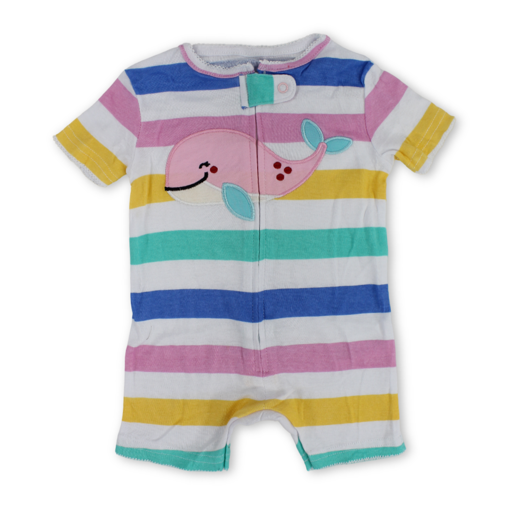 Baby Girls Cotton Romper – Multicolor with Dolphin Embroidery - Clothing - Cherries