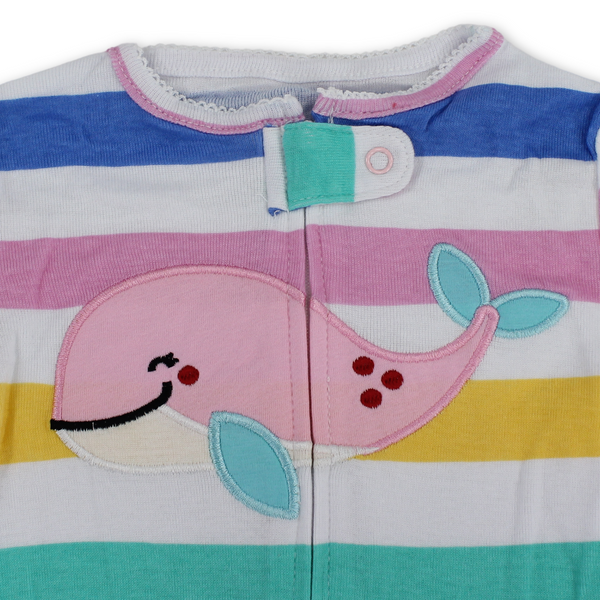 Baby Girls Cotton Romper – Multicolor with Dolphin Embroidery