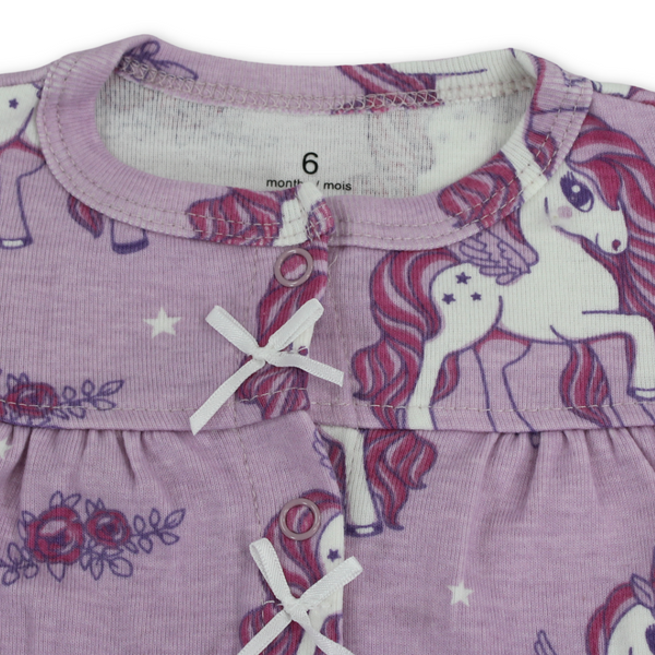 Baby Girls Cotton Romper – Purple with Unicorn Embroidery