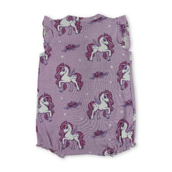 Baby Girls Cotton Romper – Purple with Unicorn Embroidery