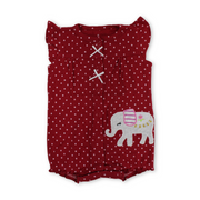 Baby Girls Cotton Romper – Red with Elephant Embroidery