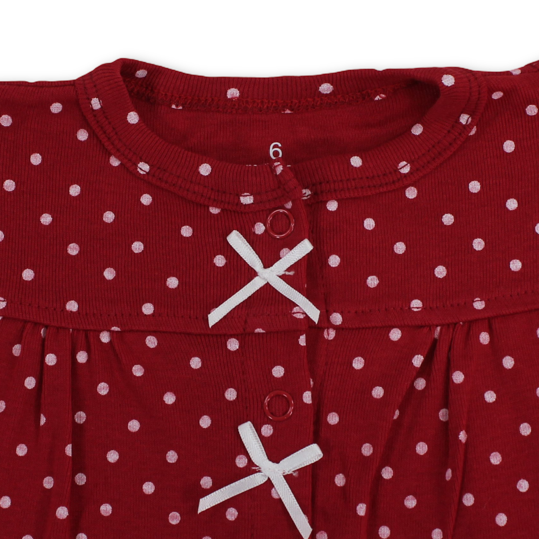 Baby Girls Cotton Romper – Red with Elephant Embroidery