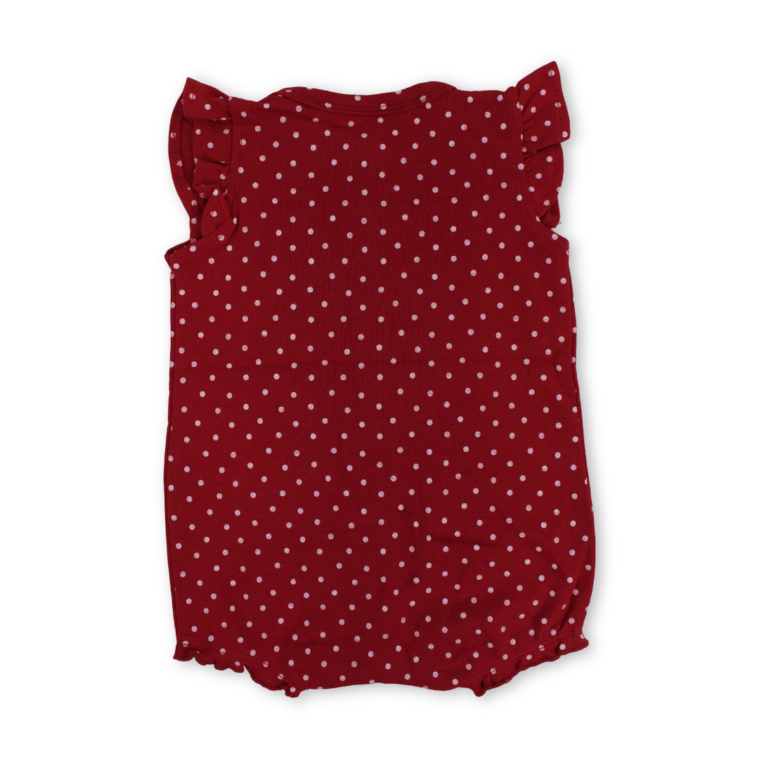Baby Girls Cotton Romper – Red with Elephant Embroidery