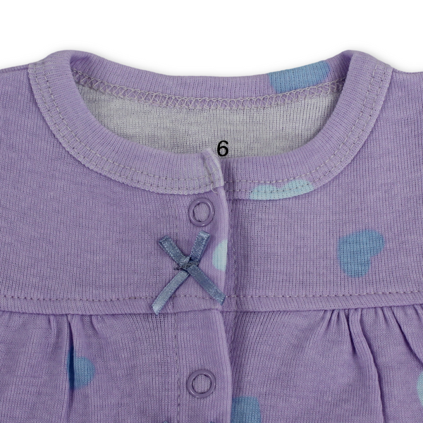 Baby Girls Cotton Romper – Purple with Heart Embroidery