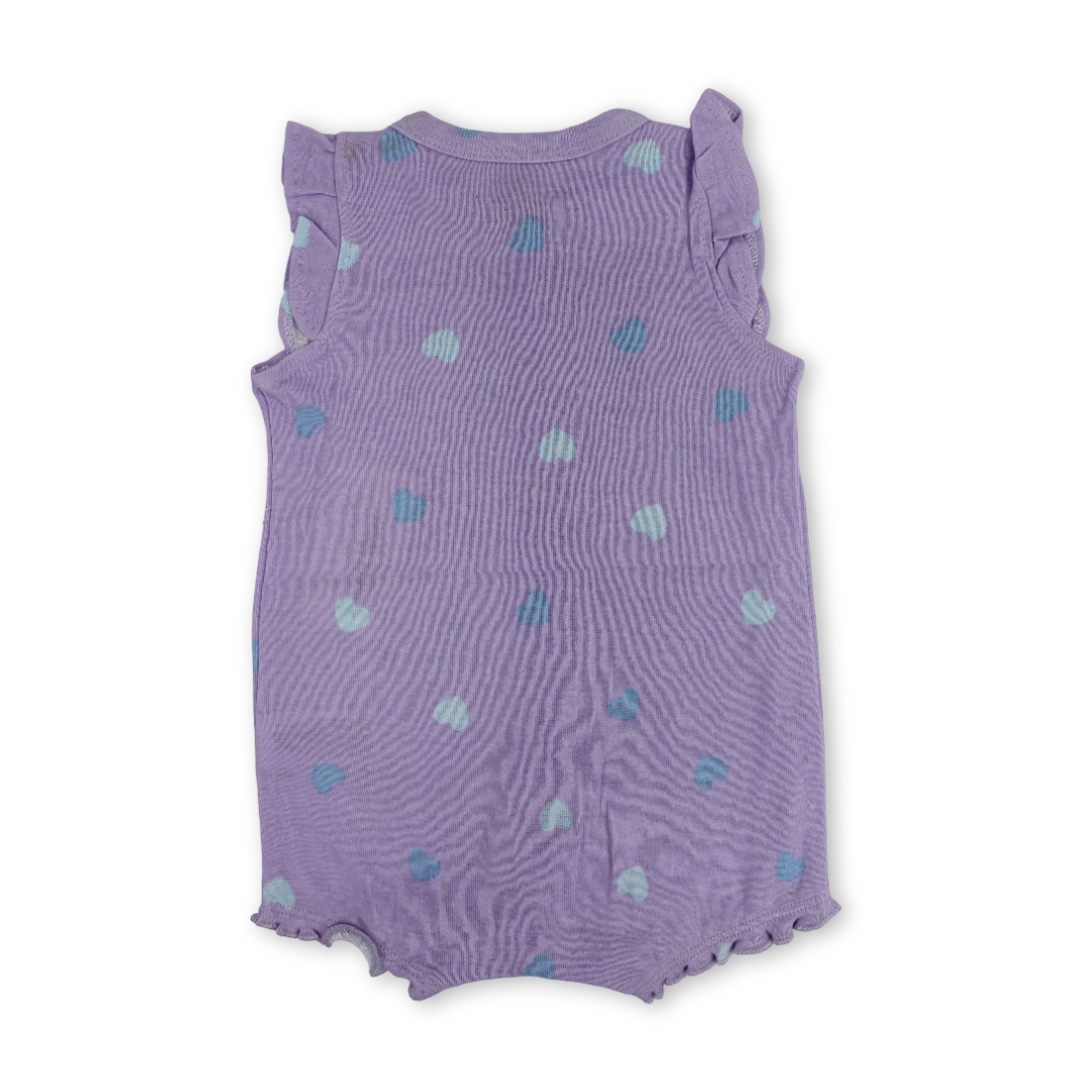 Baby Girls Cotton Romper – Purple with Heart Embroidery
