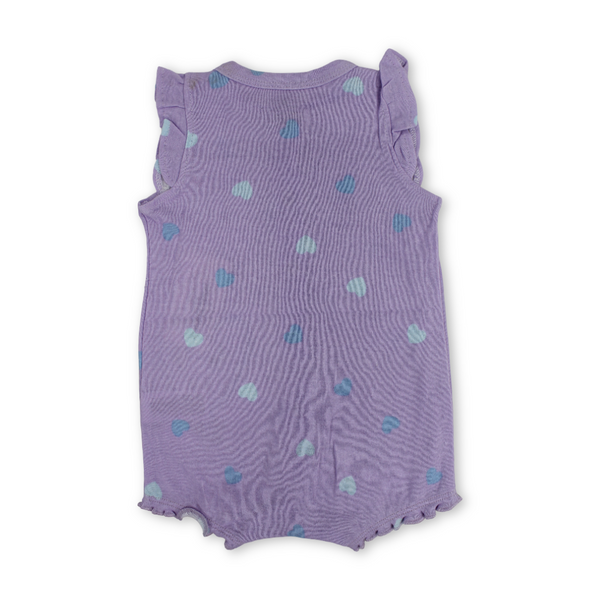 Baby Girls Cotton Romper – Purple with Heart Embroidery