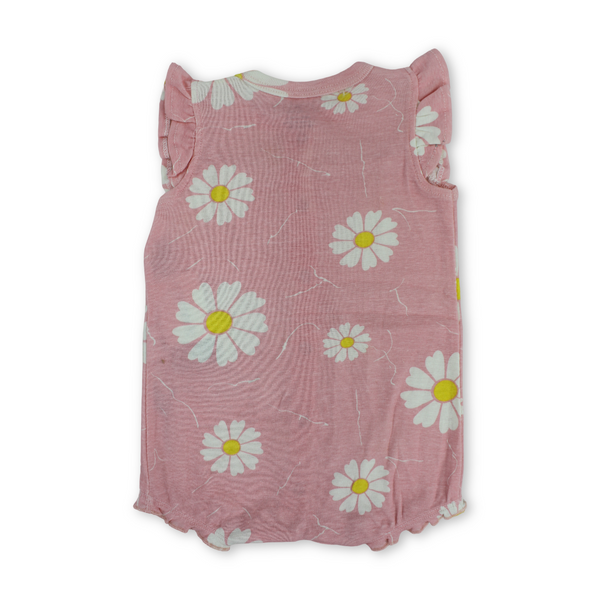 Baby Girls Cotton Romper – Pink with Sun Flowers Embroidery