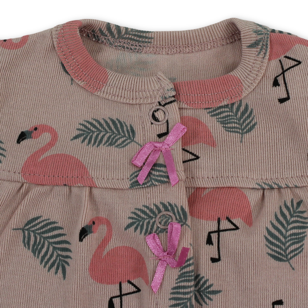 Baby Girls Cotton Romper – Dusty Pink with Swan Embroidery