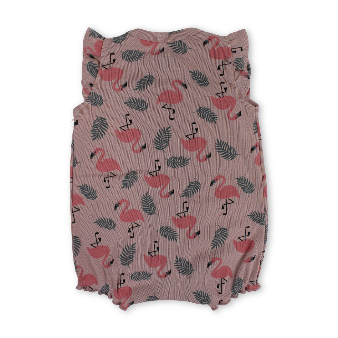 Baby Girls Cotton Romper – Dusty Pink with Swan Embroidery