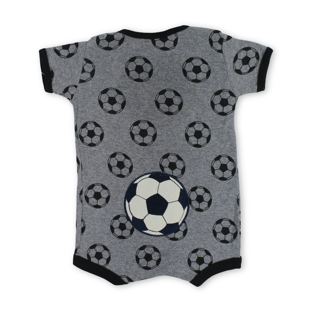 Baby Boys Cotton Romper – Grey with Ball Embroidery