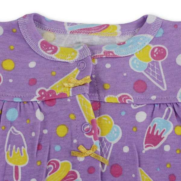 Baby Girls Cotton Romper – Purple with Ice Cream Embroidery
