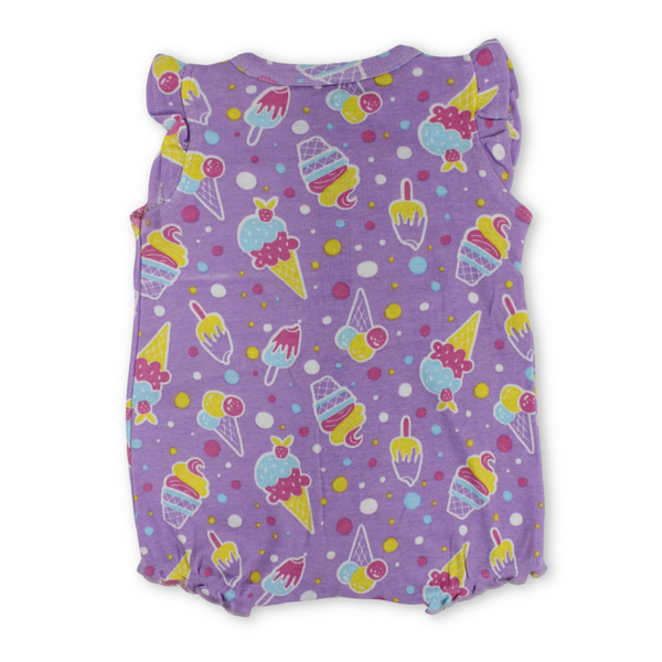 Baby Girls Cotton Romper – Purple with Ice Cream Embroidery