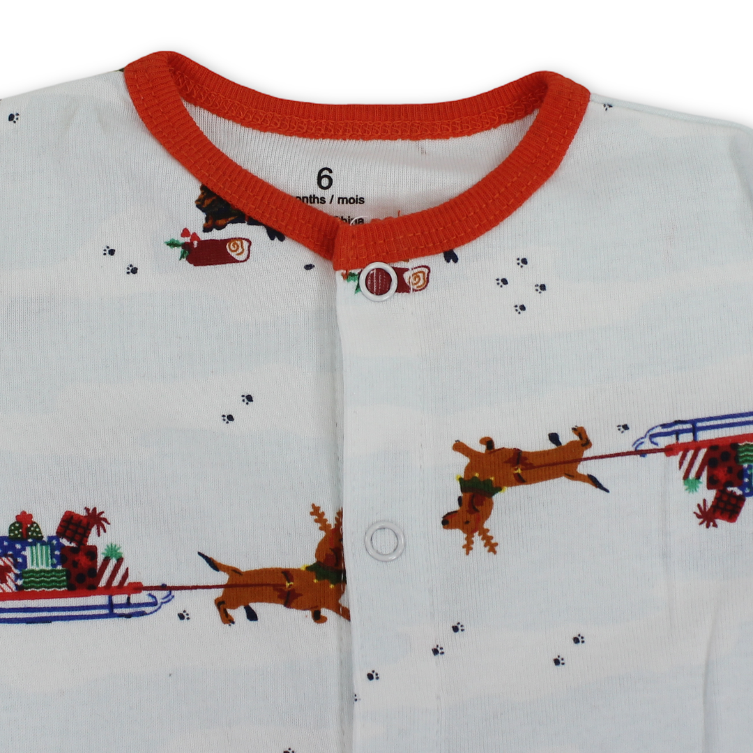 Baby Boys Cotton Romper – White with Fox Embroidery