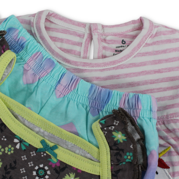 Baby Girls Cotton 3-Piece Outfit Set – Pink with Unicorn Embroidery