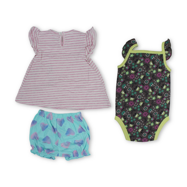 Baby Girls Cotton 3-Piece Outfit Set – Pink with Unicorn Embroidery