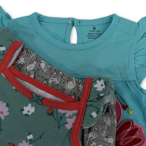 Baby Girls Cotton 3-Piece Outfit Set – Aqua with Swan Embroidery