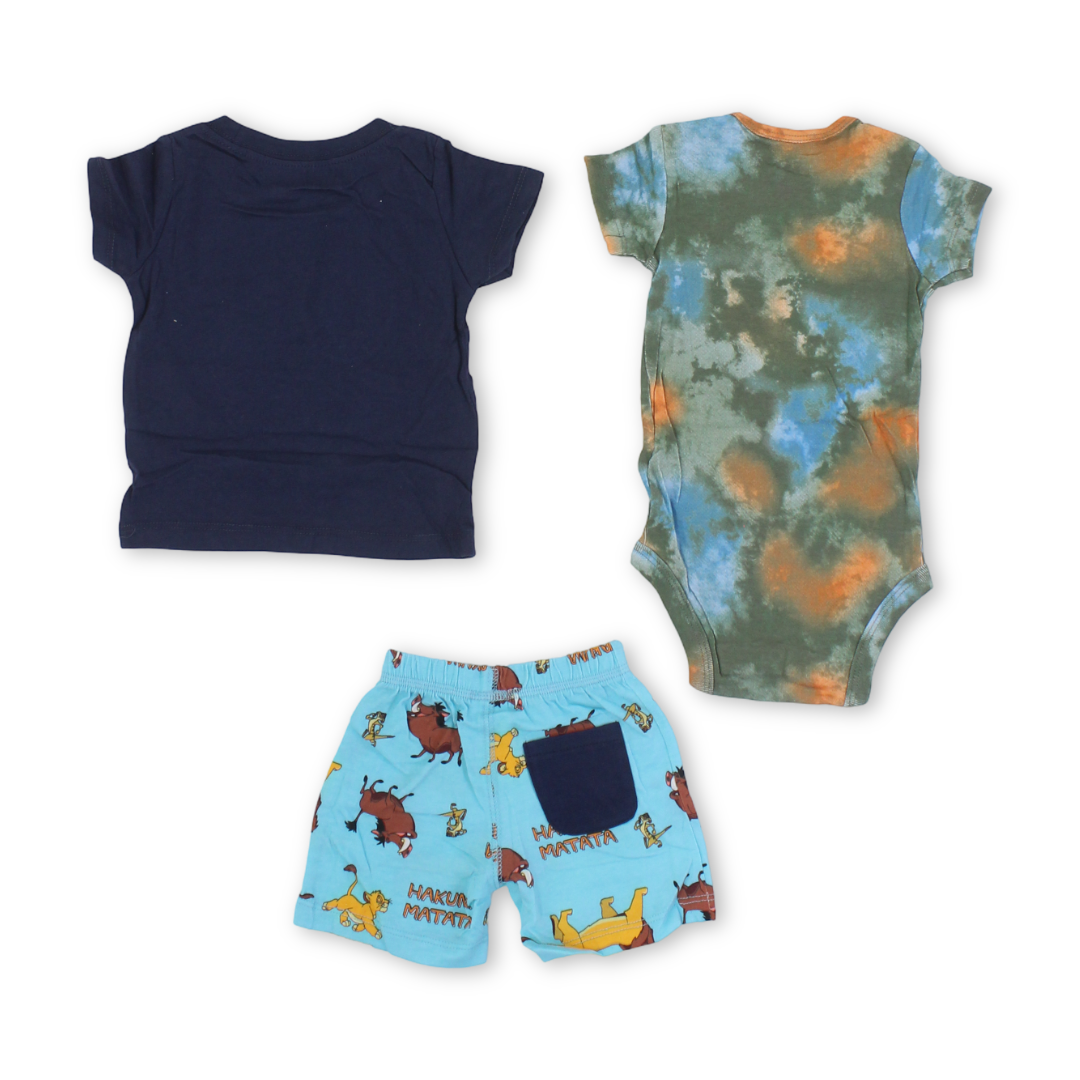 Baby Boys Cotton 3-Piece Outfit Set – Navy with Lion Embroidery