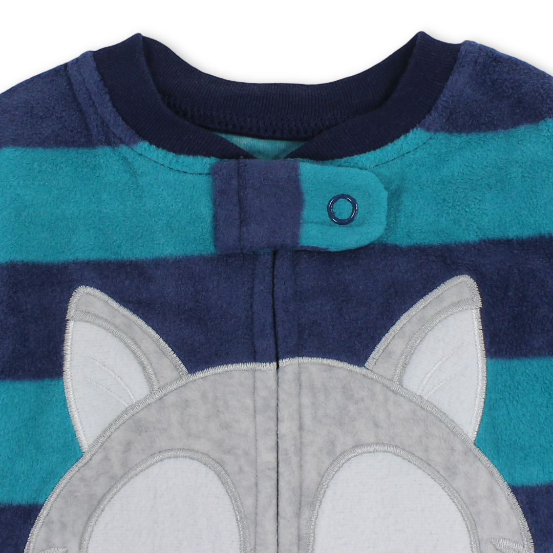 Baby Boys Velvet Baby Footie – Turquoise with Fox Embroidery