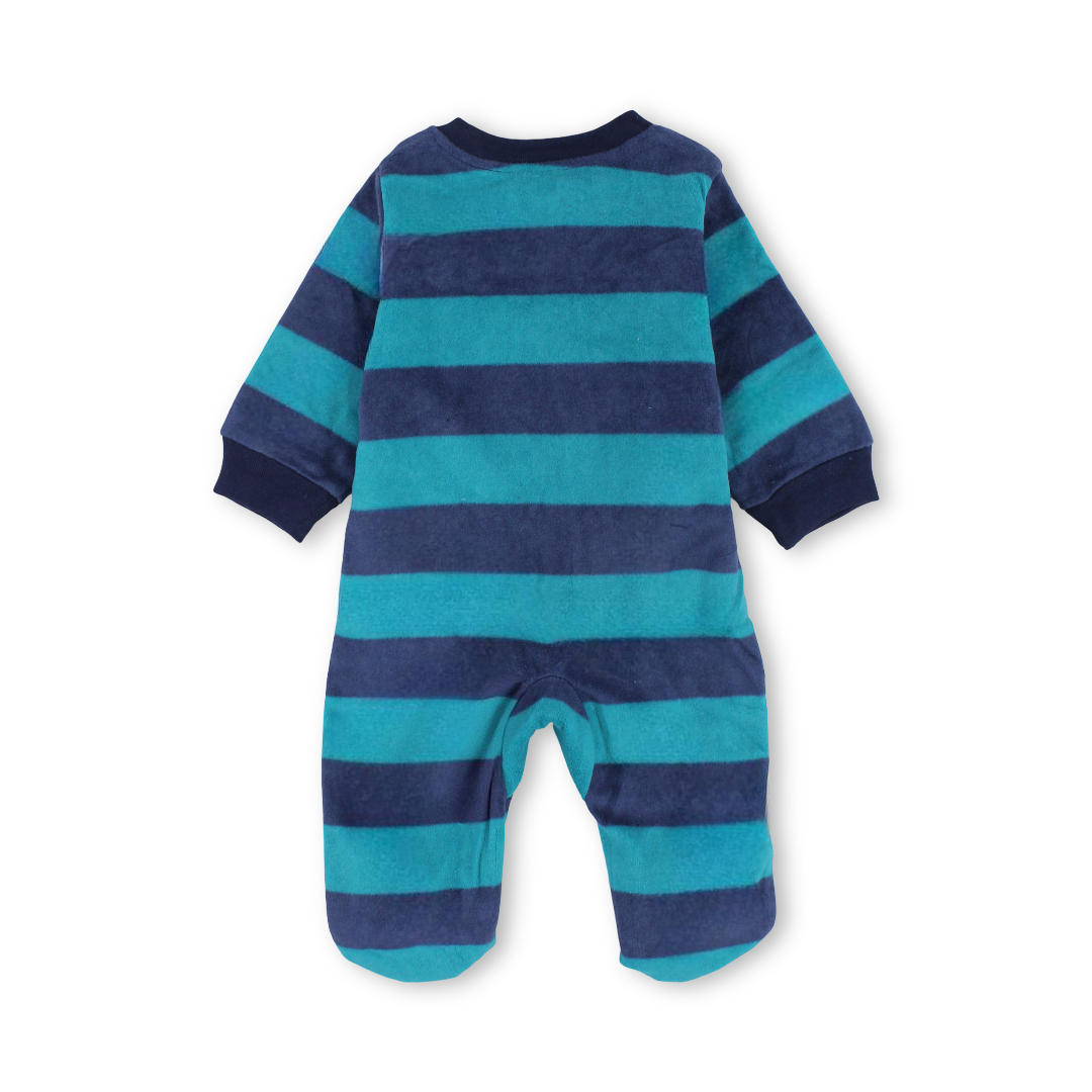 Baby Boys Velvet Baby Footie – Turquoise with Fox Embroidery