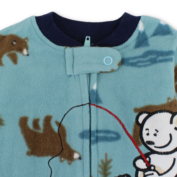 Baby Boys Velvet Baby Footie – Mint with Teddy Bear Embroidery