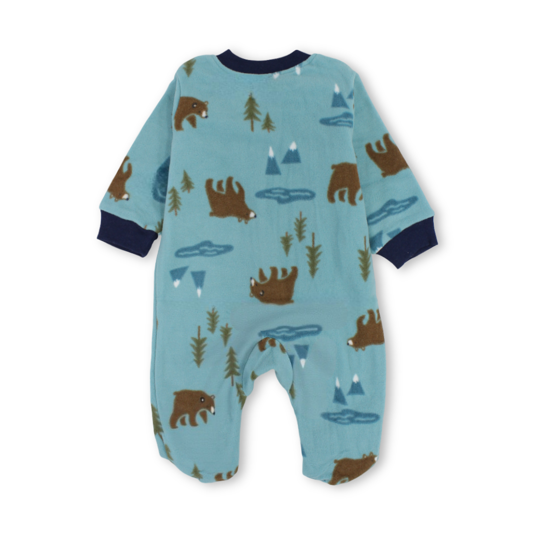 Baby Boys Velvet Baby Footie – Mint with Teddy Bear Embroidery