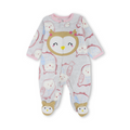 Baby Girls Velvet Baby Footie – Grey with Owl Embroidery