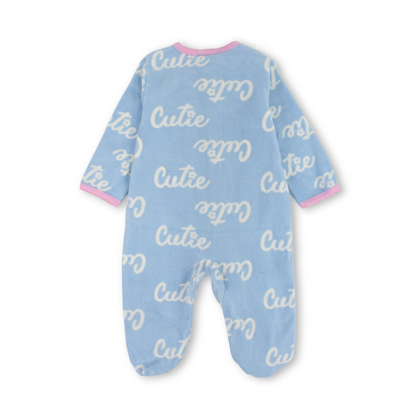 Baby Girls Velvet Baby Footie – Baby Blue with "Little Sister" Embroidery