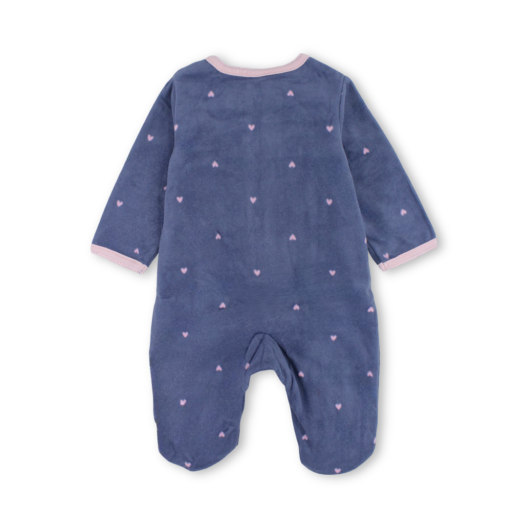 Baby Girls Velvet Baby Footie – Indigo with Fox Embroidery