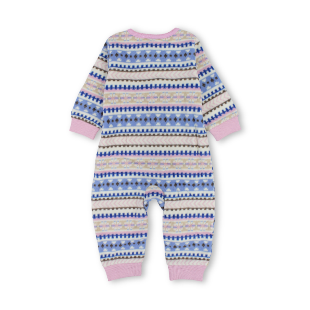 Baby Girls Velvet Footless Onesie – Multicolor with Gazelle & Rabbit Embroidery