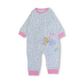 Baby Girls Velvet Footless Onesie – Off-White with Bunny Holding Bouquet Design