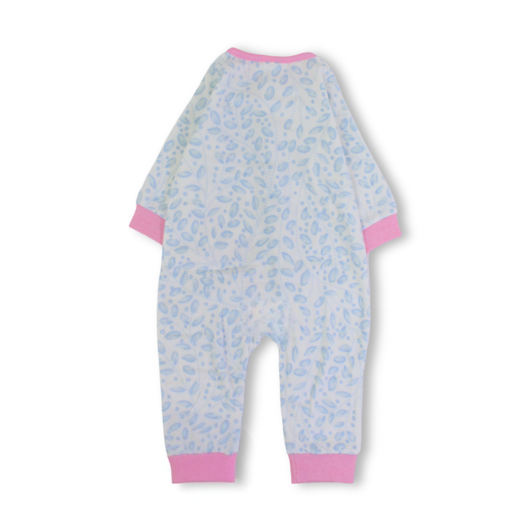 Baby Girls Velvet Footless Onesie – Off-White with Bunny Holding Bouquet Design