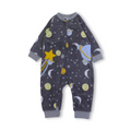 Baby Boys Velvet Baby Footie – Grey with Space Print