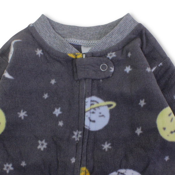 Baby Boys Velvet Baby Footie – Grey with Space Print