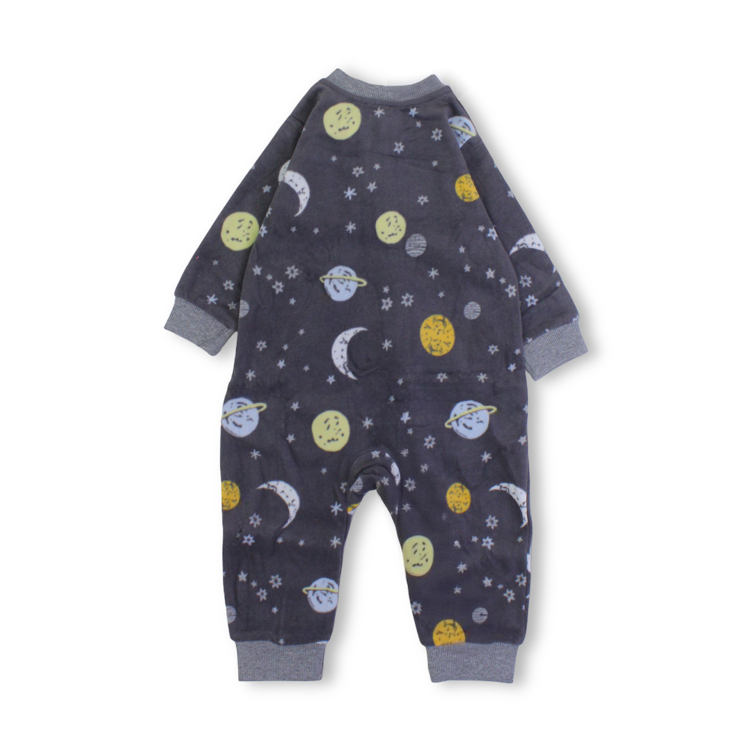 Baby Boys Velvet Baby Footie – Grey with Space Print