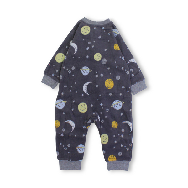 Baby Boys Velvet Baby Footie – Grey with Space Print