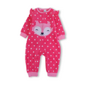 Baby Girls Velvet Footless Onesie – Fuchsia with Fox Print