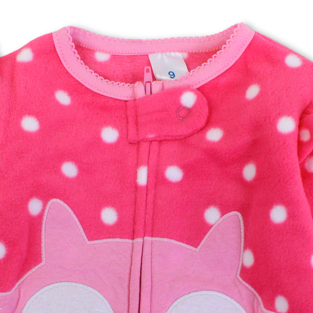 Baby Girls Velvet Footless Onesie – Fuchsia with Fox Print