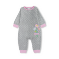 Baby Girls Velvet Footless Onesie – Grey with Floral Bouquet Embroidery