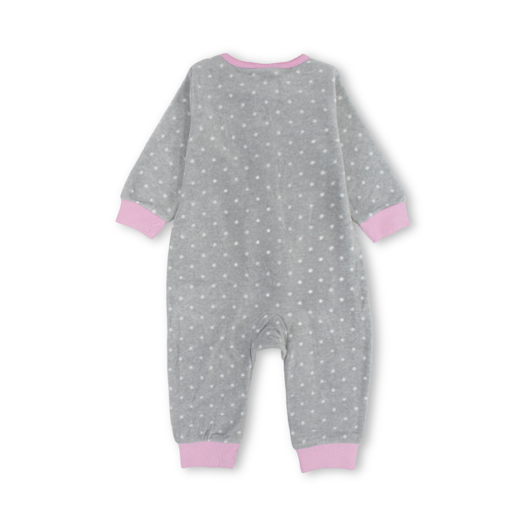 Baby Girls Velvet Footless Onesie – Grey with Floral Bouquet Embroidery