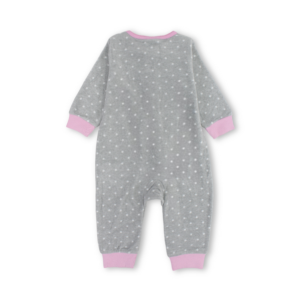 Baby Girls Velvet Footless Onesie – Grey with Floral Bouquet Embroidery