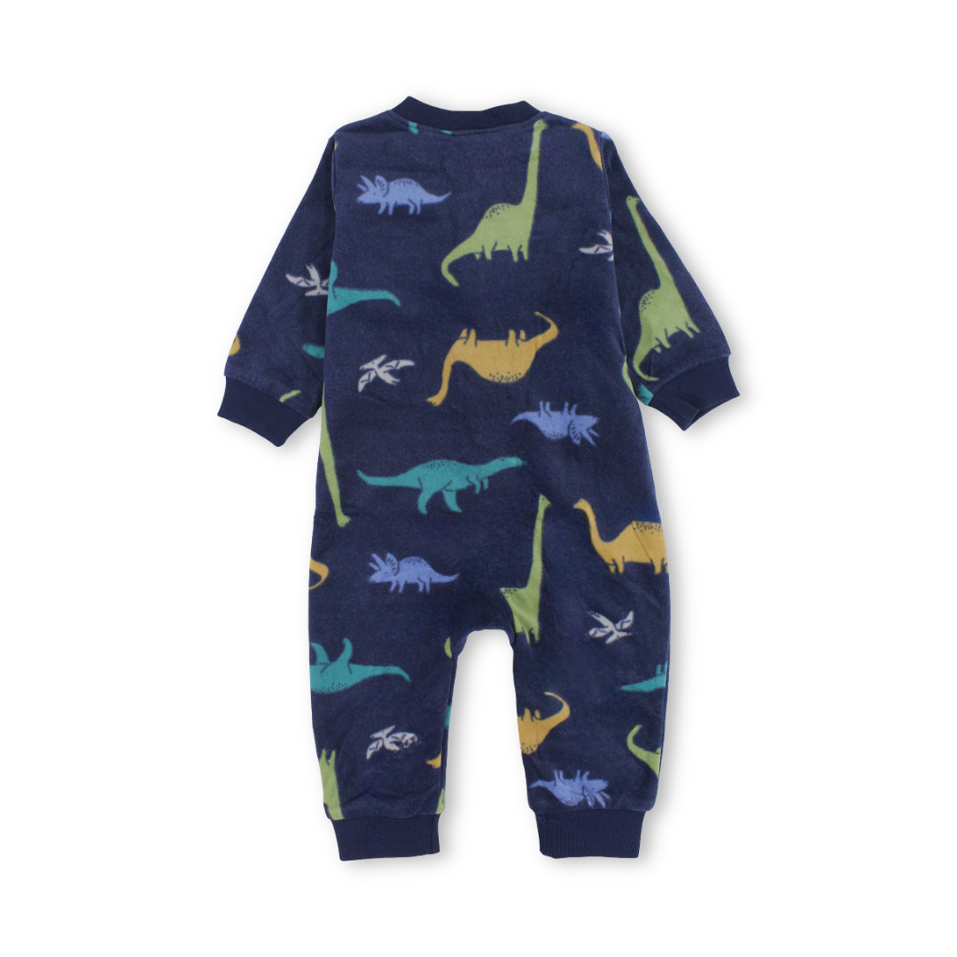 Baby Boys Velvet Footless Onesie – Navy with Dino Embroidery