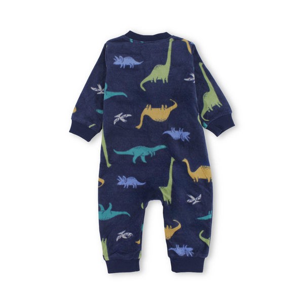 Baby Boys Velvet Footless Onesie – Navy with Dino Embroidery