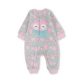 Baby Girls Velvet Footless Onesie – Grey with Owl Embroidery