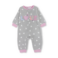Baby Girls Velvet Footless Onesie – Grey with "Love" Embroidery