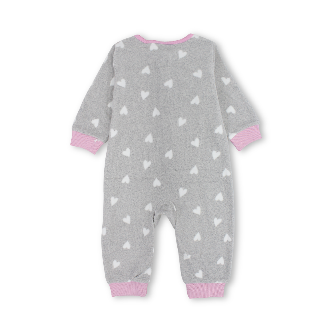 Baby Girls Velvet Footless Onesie – Grey with "Love" Embroidery