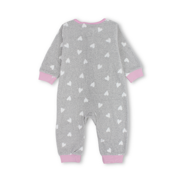 Baby Girls Velvet Footless Onesie – Grey with "Love" Embroidery