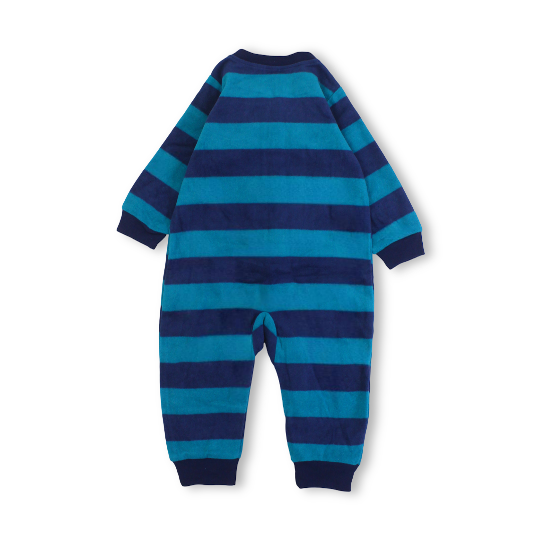Baby Boys Velvet Footless Onesie – Striped Turquoise with Fox Design